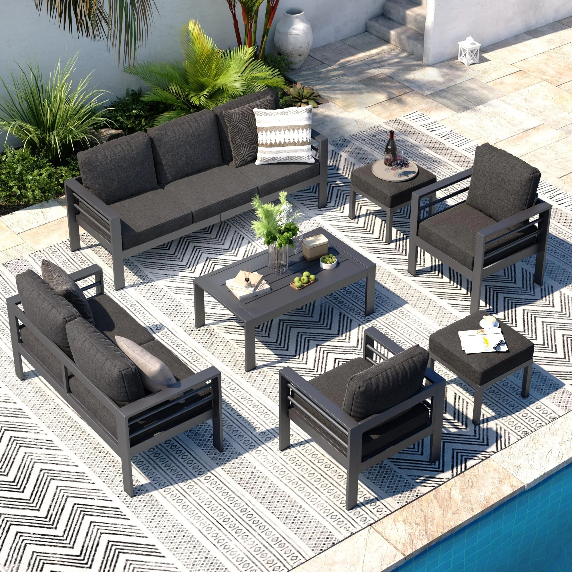 Steel sofa set with 10cm seat cushion (20)