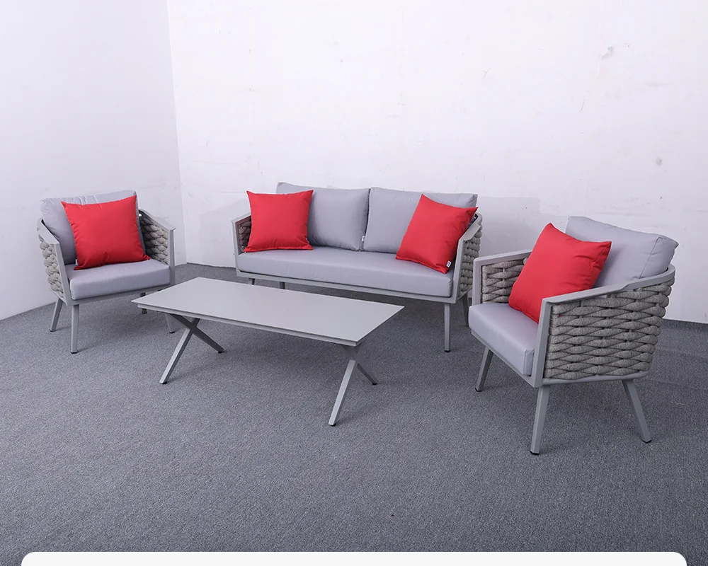 Aluminum rope sofa set red color (26)